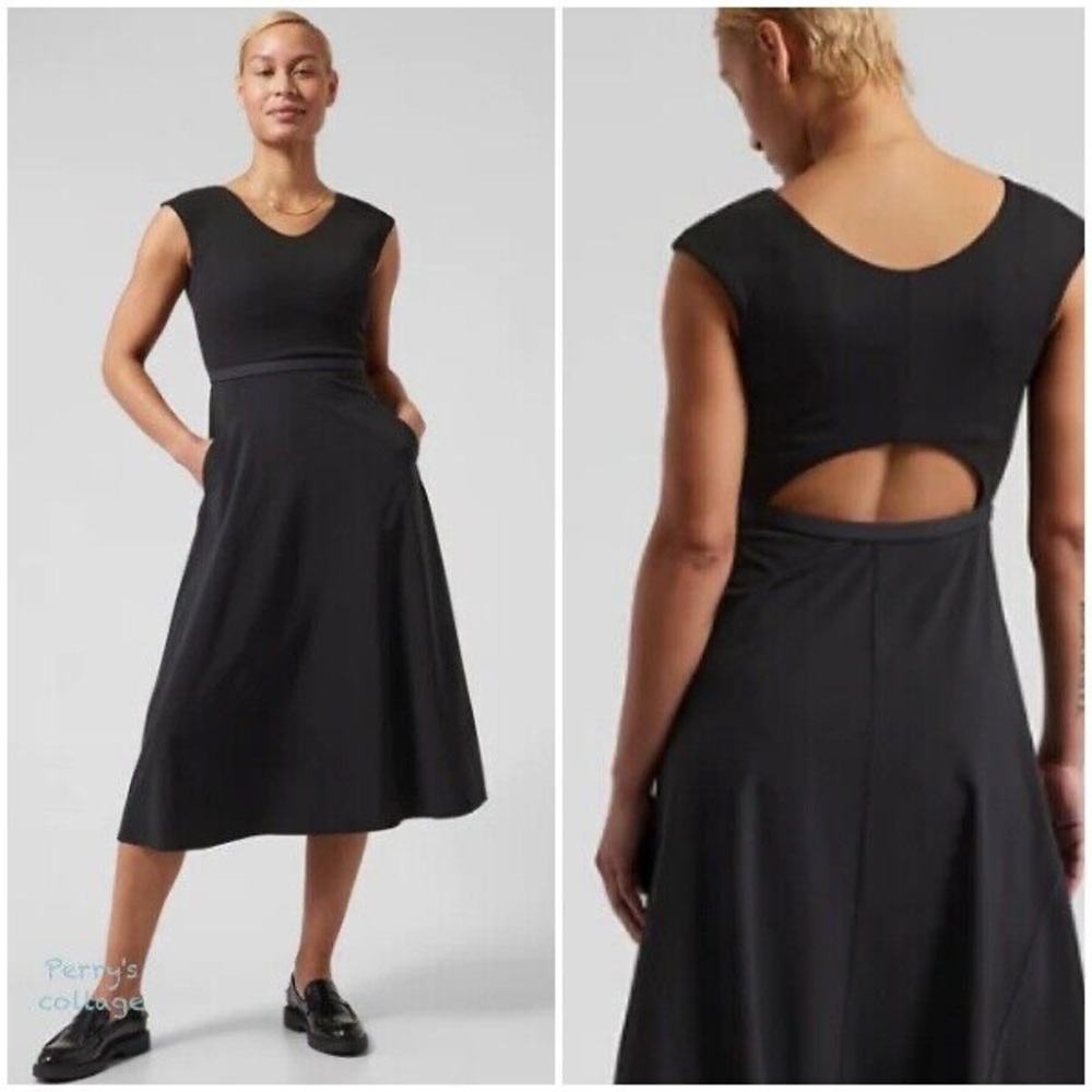 ATHLETA RYDER MIDI TRAVEL DRESS - SIZE XS BLACK
